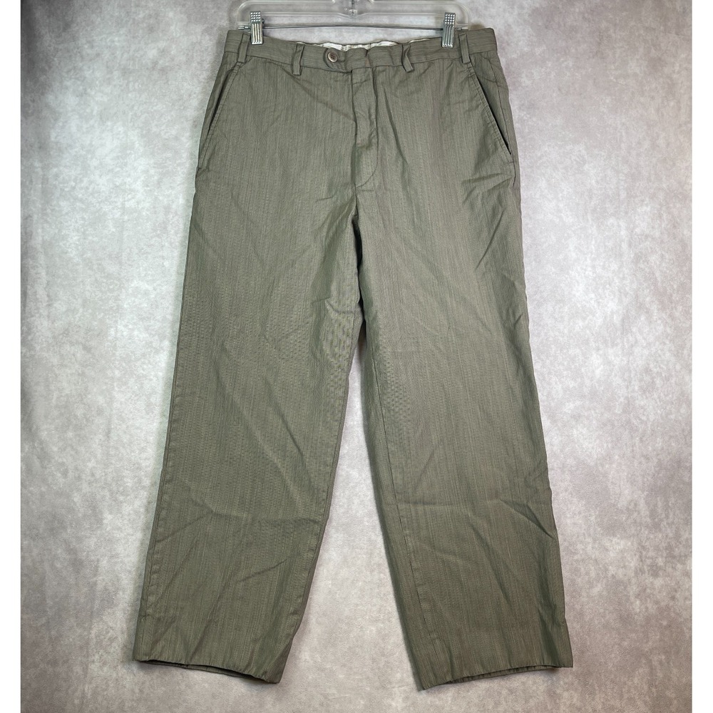 Zanella Slacks Pants Mens 32x26 Beige Flat Front Dress Formal Stretch Baggy